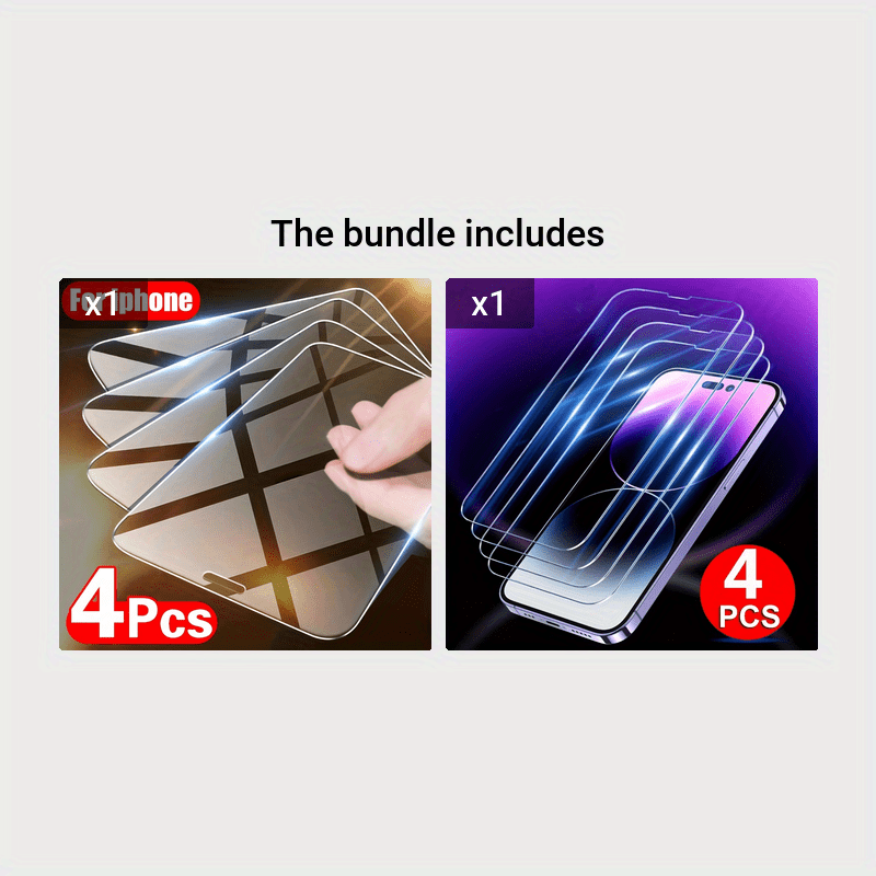 4 Pack Tempered Glass Screen Protectors for iPhone 11-15 Pro Max and Plus