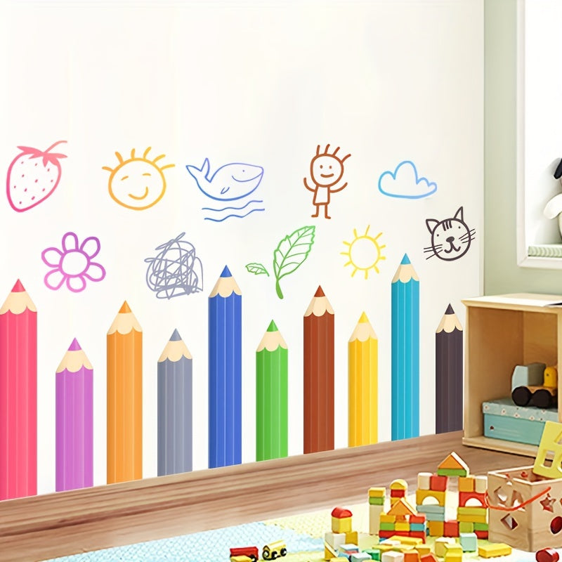 Kids' Cartoon Wall Stickers with School Supplies for Kids' Rooms