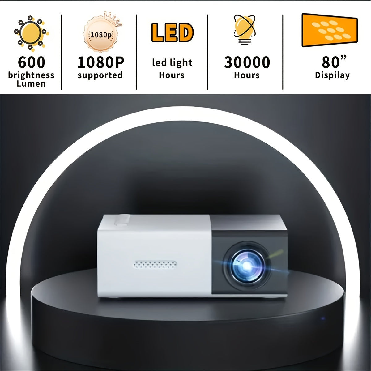 Mini Projector 720P 1080P Support 2800 Lumens USB SD AV Smartphone Compatible