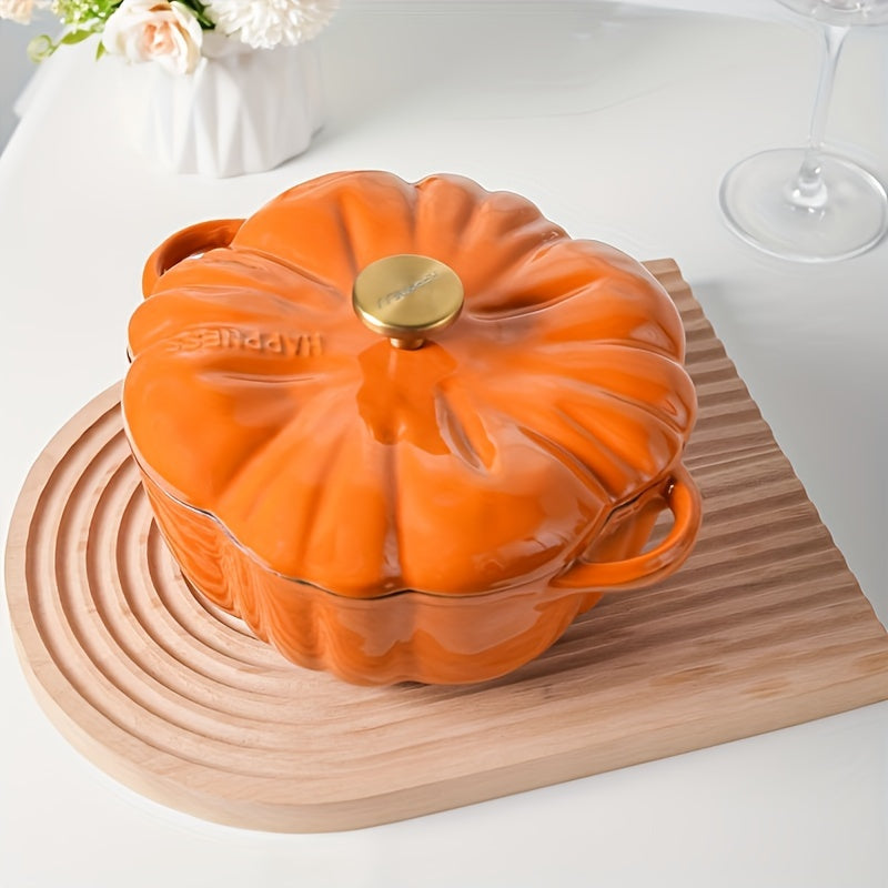 Enamel Cast Iron Pumpkin Pot for Soups and Casseroles Induction Compatible
