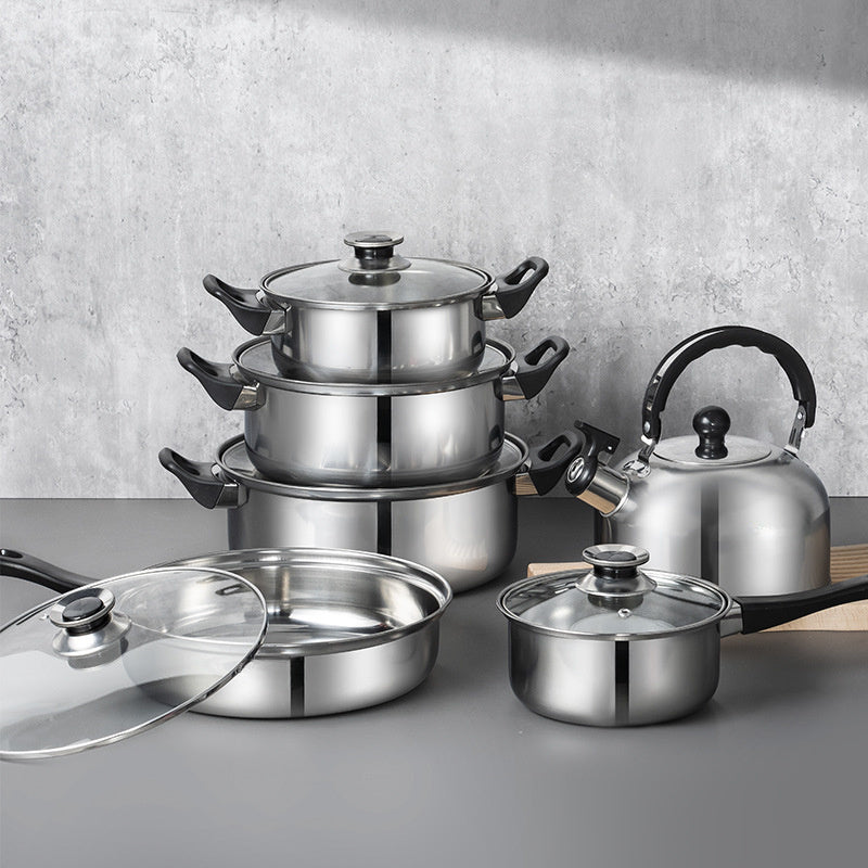 12-Piece Stainless Steel Cookware Set with Non-Stick Coating, Kettle, Compatible with All Stoves