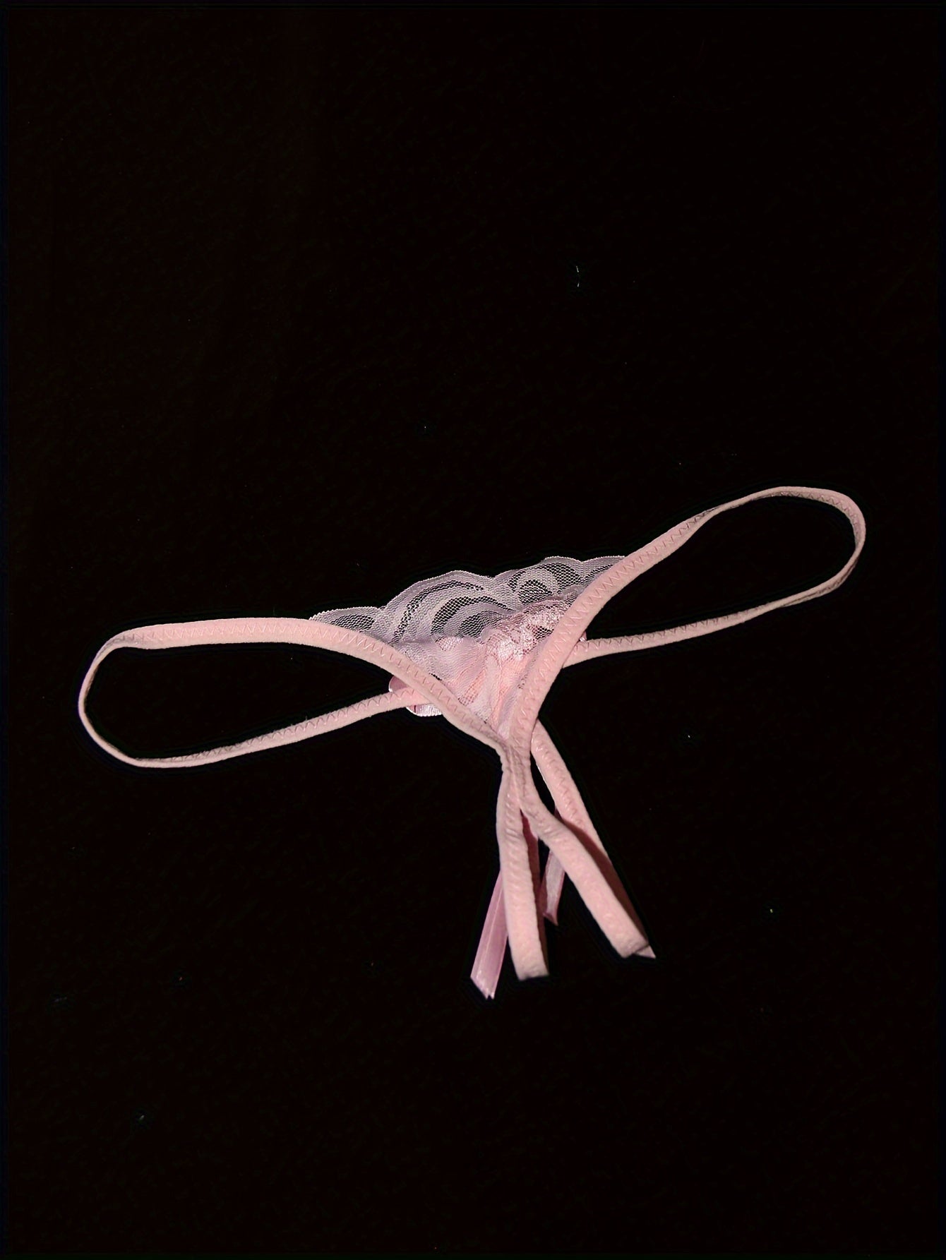 Women's Light Breathable Floral Mesh Thong with Bows and Open Crotch