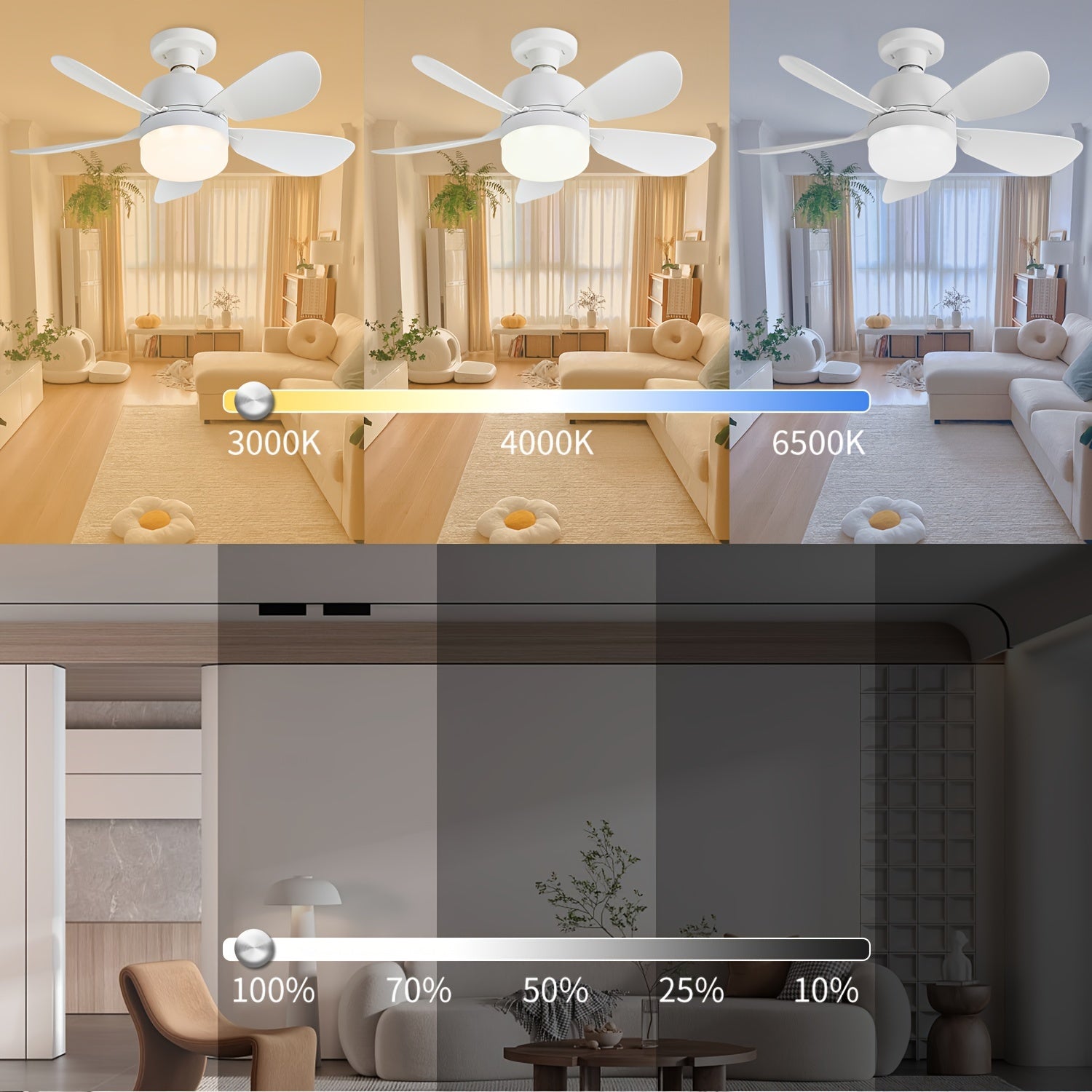 Silent LED Ceiling Fan with Light and Remote Control, Adjustable, E26/E27 Fittings