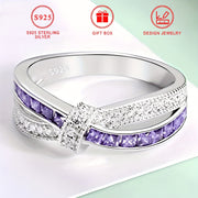 Sterling Silver Cross Bow Ring with Purple Zirconia and Colorful Stones
