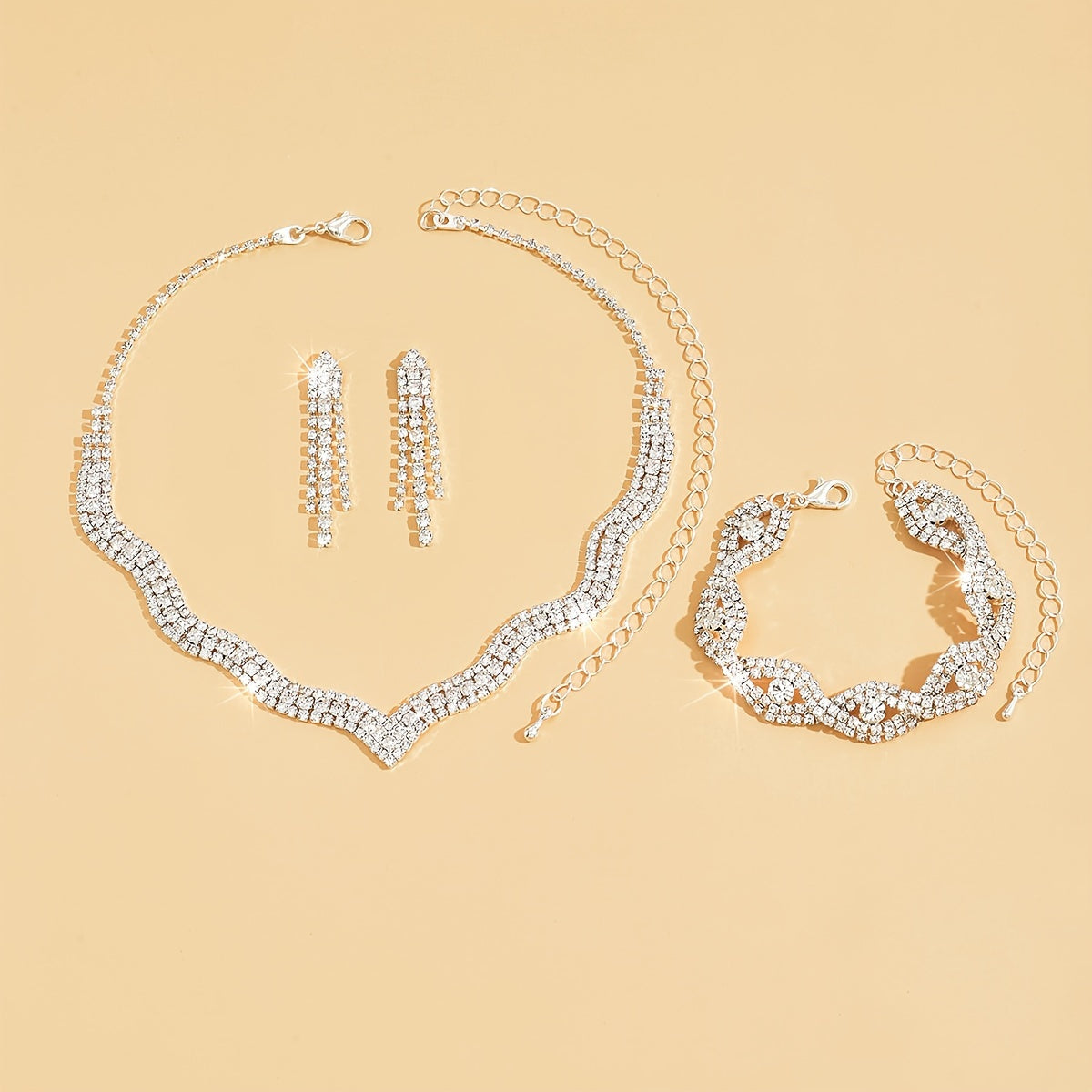 White Jewelry Set with Necklace Earrings and Bracelet for Weddings
