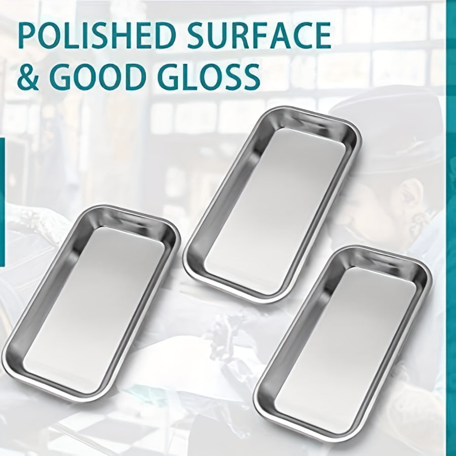 Set of 3 Stainless Steel Surgical Trays for Labs and Tattoo Tools