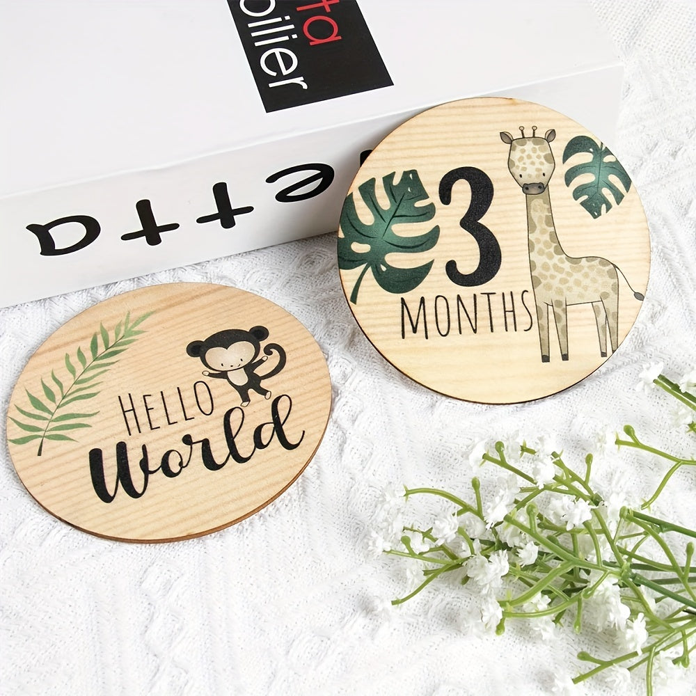 Seven Pieces Wooden Monthly Milestone Cards for Baby Photography and Birth Announcements