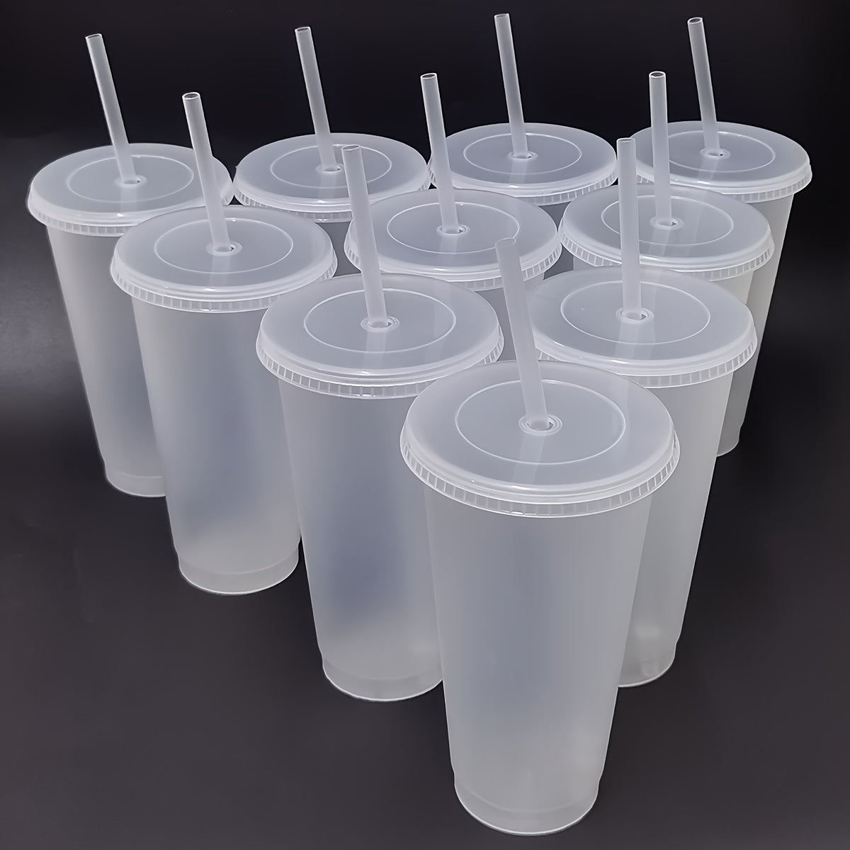 10 Pack Reusable Plastic Tumblers with Lids and Straws 24oz Leak-Proof Party Drinkware