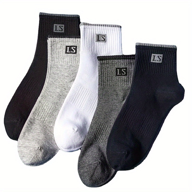Men's Crew Socks 5 Pairs Alphabet Pattern Breathable Knit Polyester Spandex Casual Sports