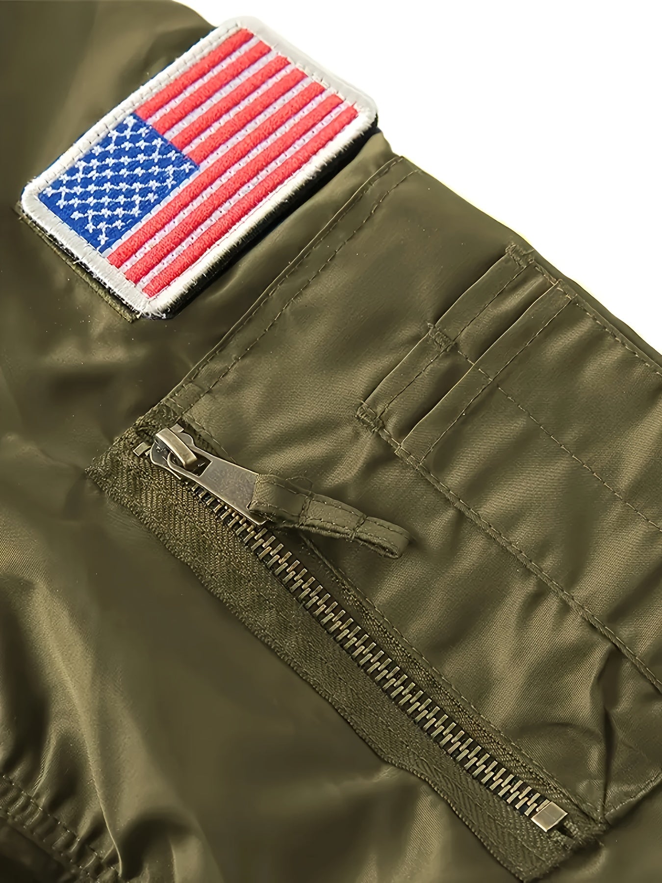 Men's Nylon Flight Jacket Casual Zipper Pocket Solid Color Loose Fit