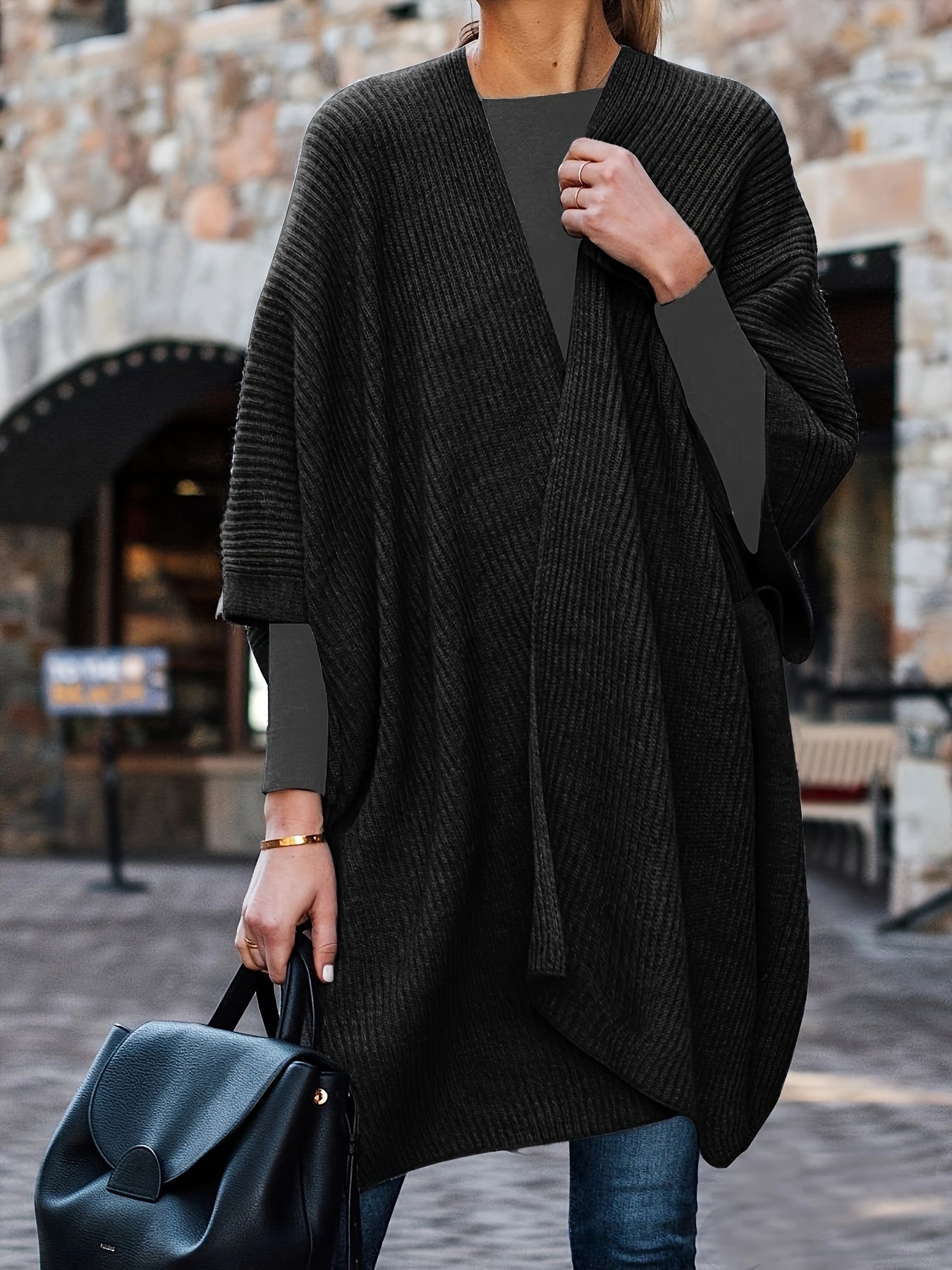 Plus Size Women's Long Sleeve Cardigan Open Front Sweater Black