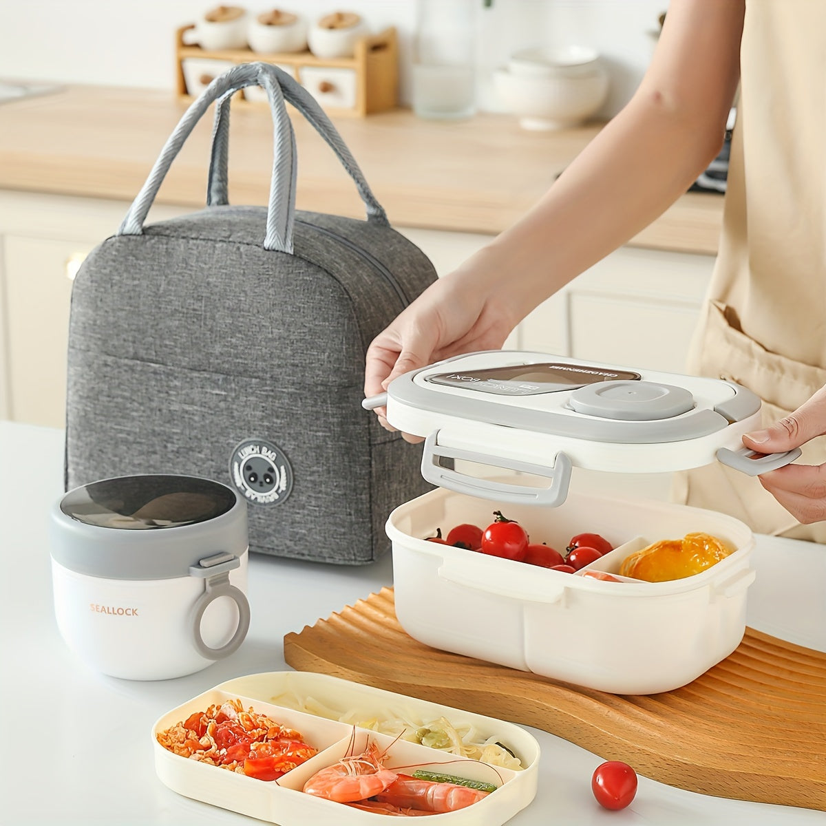 3-Piece Portable Lunch Bag Set with Thermal Bag, Lunch Box, and Oatmeal Cup for Students