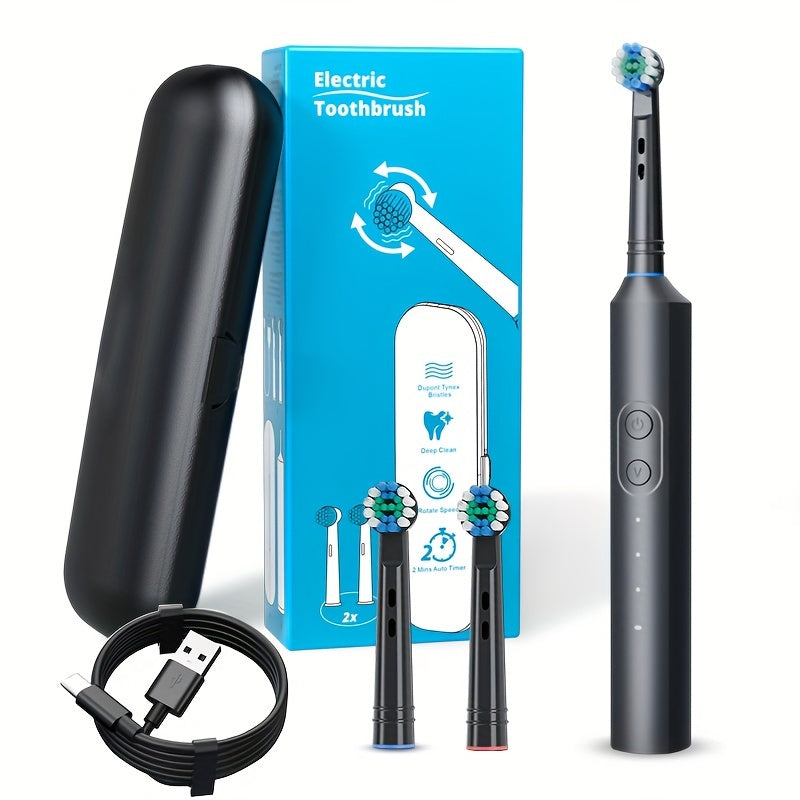 Cepillo de dientes eléctrico rotatorio para adultos con 2 cabezales, estuche de viaje y 3 modos