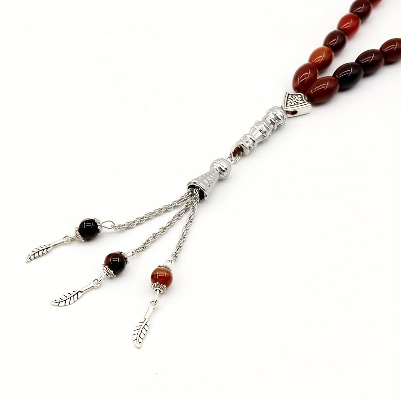Agate Oval Tasbih Muslim Prayer Beads Rosary Eid Gift Set for Men Women