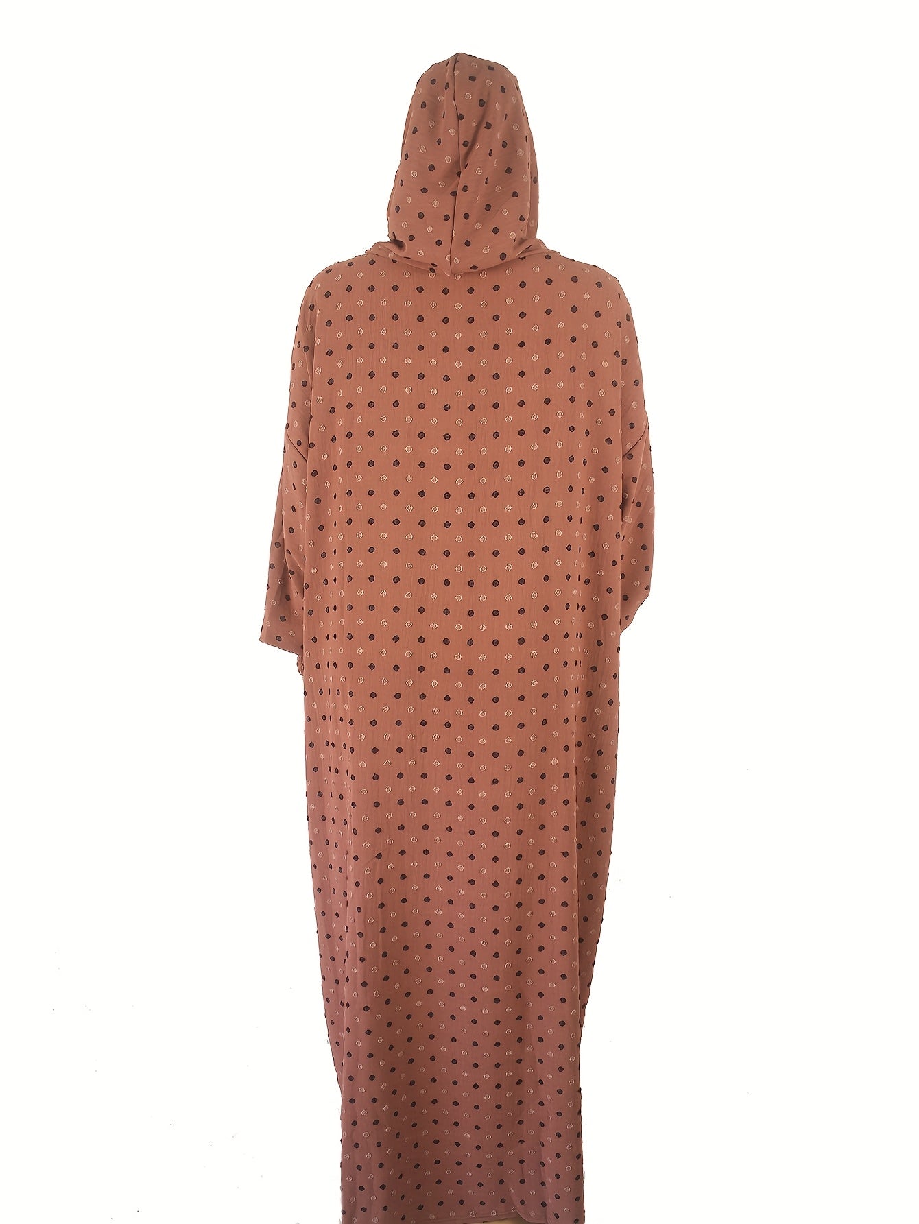 Plus Size Abaya Dress Polka Dot Hood Lantern Sleeves Long Turkish Robe