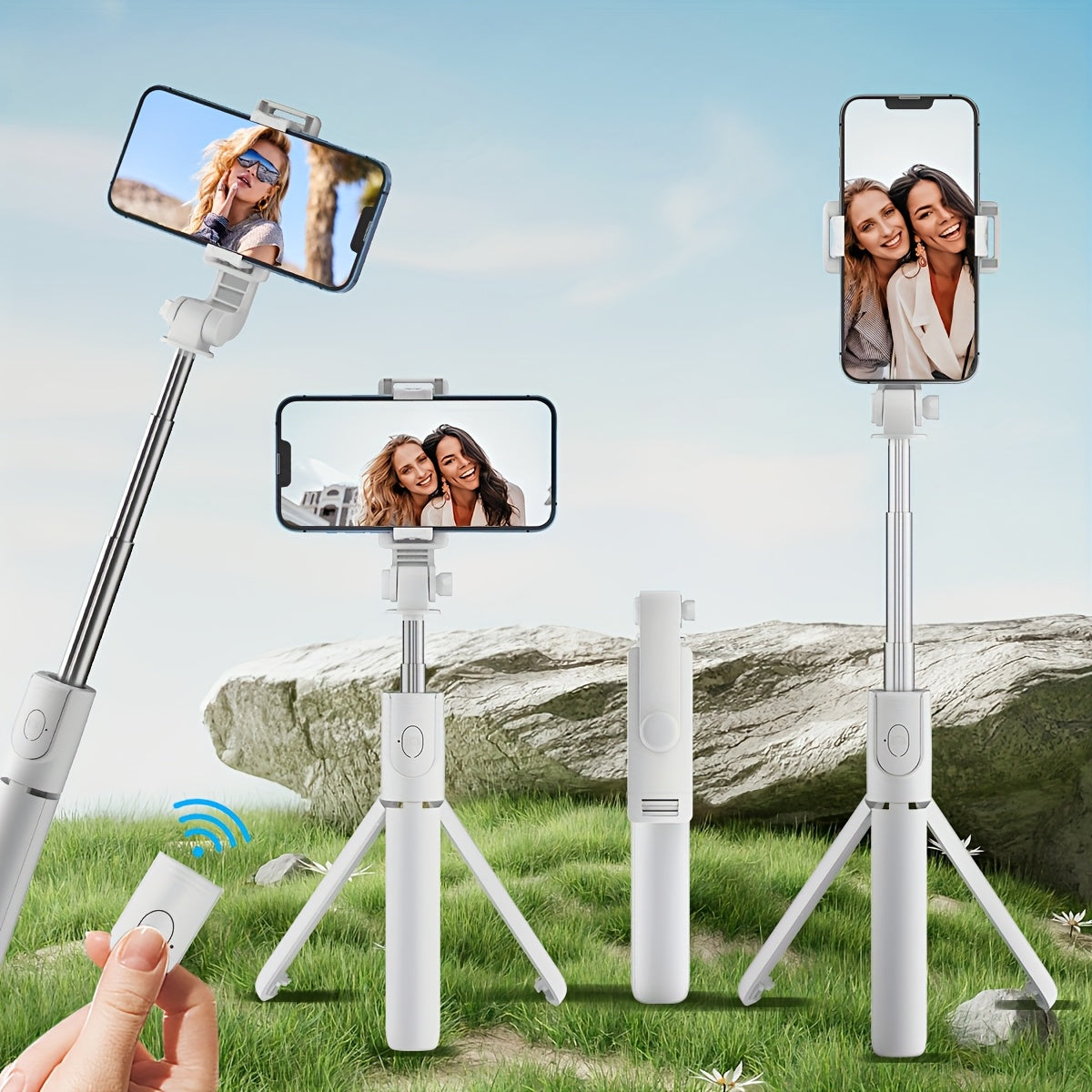 Wireless Selfie Stick Tripod with Remote Control Extendable Phone Holder Stand for Smartphones