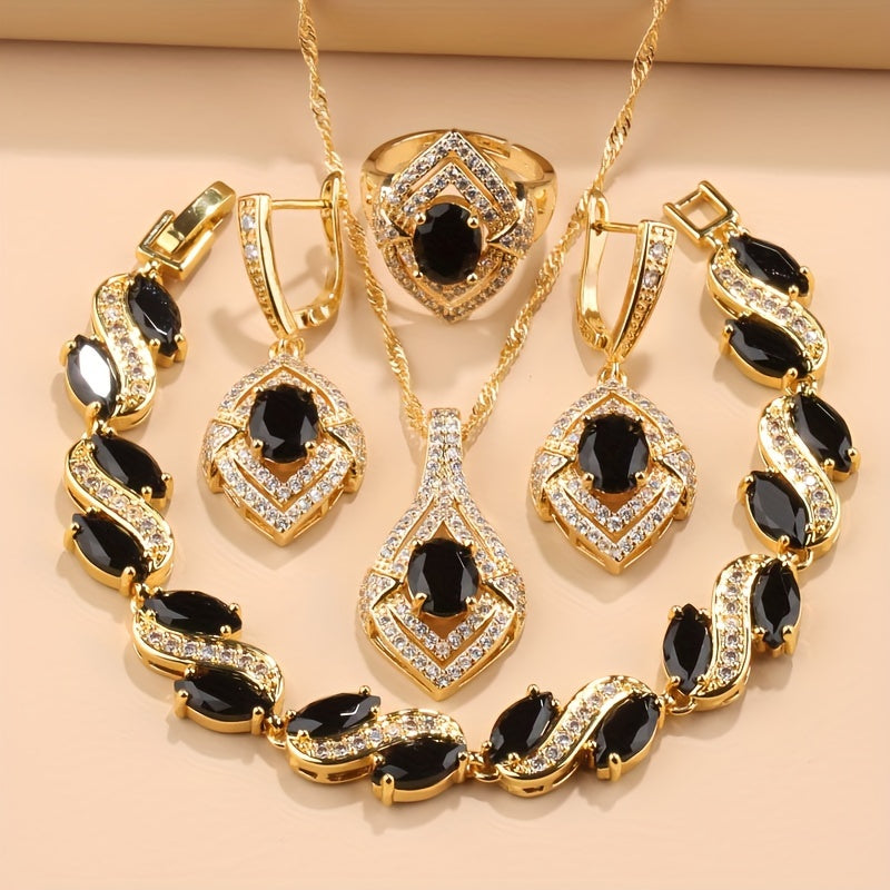 Women’s Zirconia Jewelry Set with Earrings Necklace Ring and Bracelet