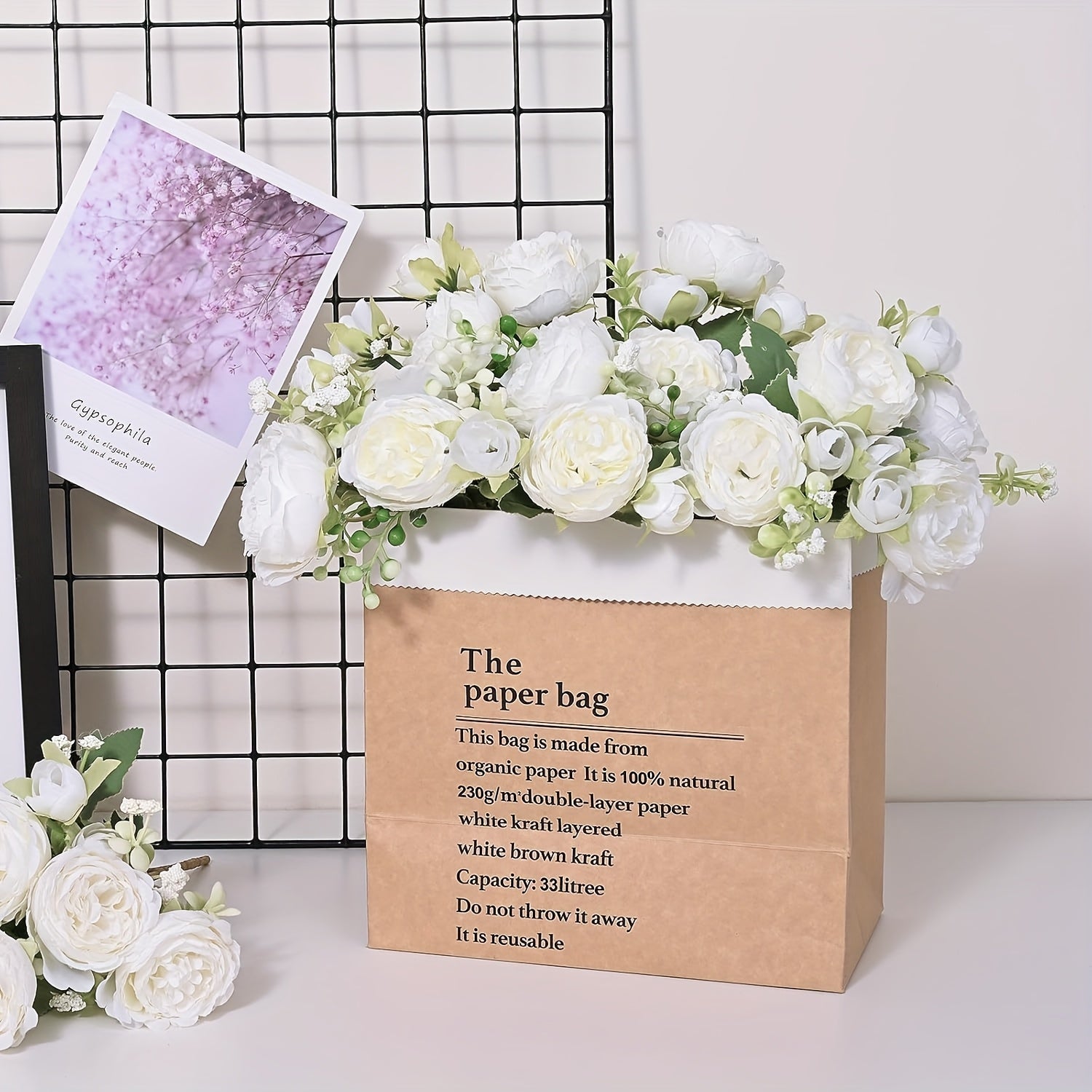 Букет белых искусственных пионов для круглогодичного домашнего декора, идеально подходит для различных случаев - контейнер не включен.