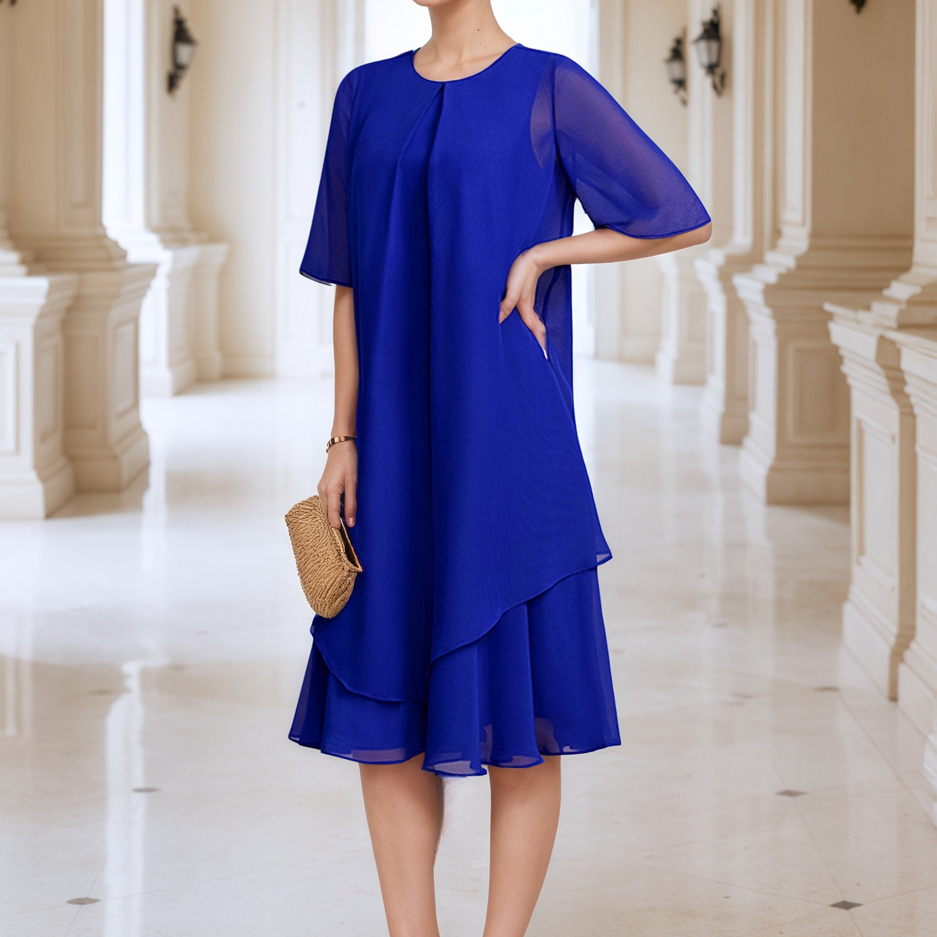 Plus Size Chiffon A-Line Knee-Length Bridesmaid Dress Royal Blue Spring Summer Fall