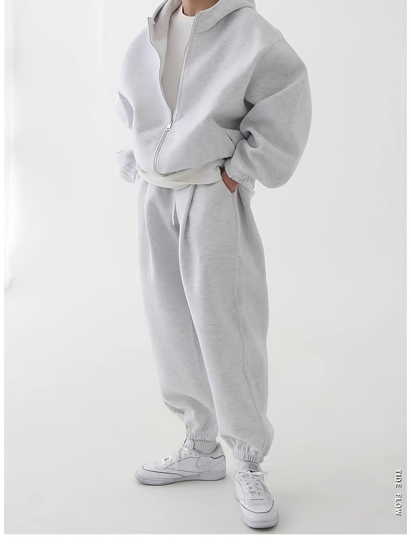 Men's Polyester Knit Hooded Sweatshirt and Pants Set Solid Color Loose Fit All-Season Loungewear