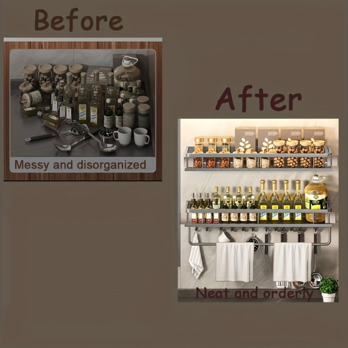 Aluminum Wall-Mount Spice Rack Kitchen Organizer for Spices and Cookware