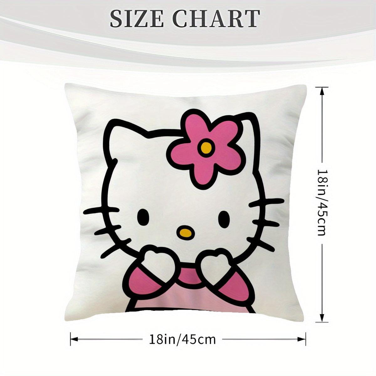 Sanrio Hello Kitty Plush Pillow Cover o'lchami 45.72x45.72 sm - Yumshoq qisqa jun bilan jozibador multfilm dizayni. Bir tomonlama bosma. Qopqoq ichki qismi kiritilmagan. Sevgi kuni yoki Rojdestvo uchun ajoyib sovg'a, uy bezatish, yotoqxona uchun mukammal.