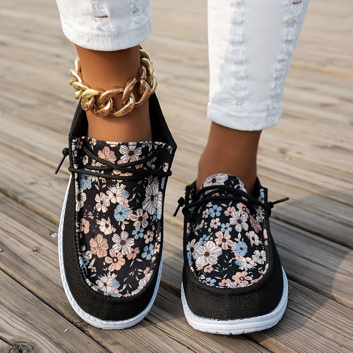 Women's Loafers Casual All-Season Slip-On Flats with Elastic Laces