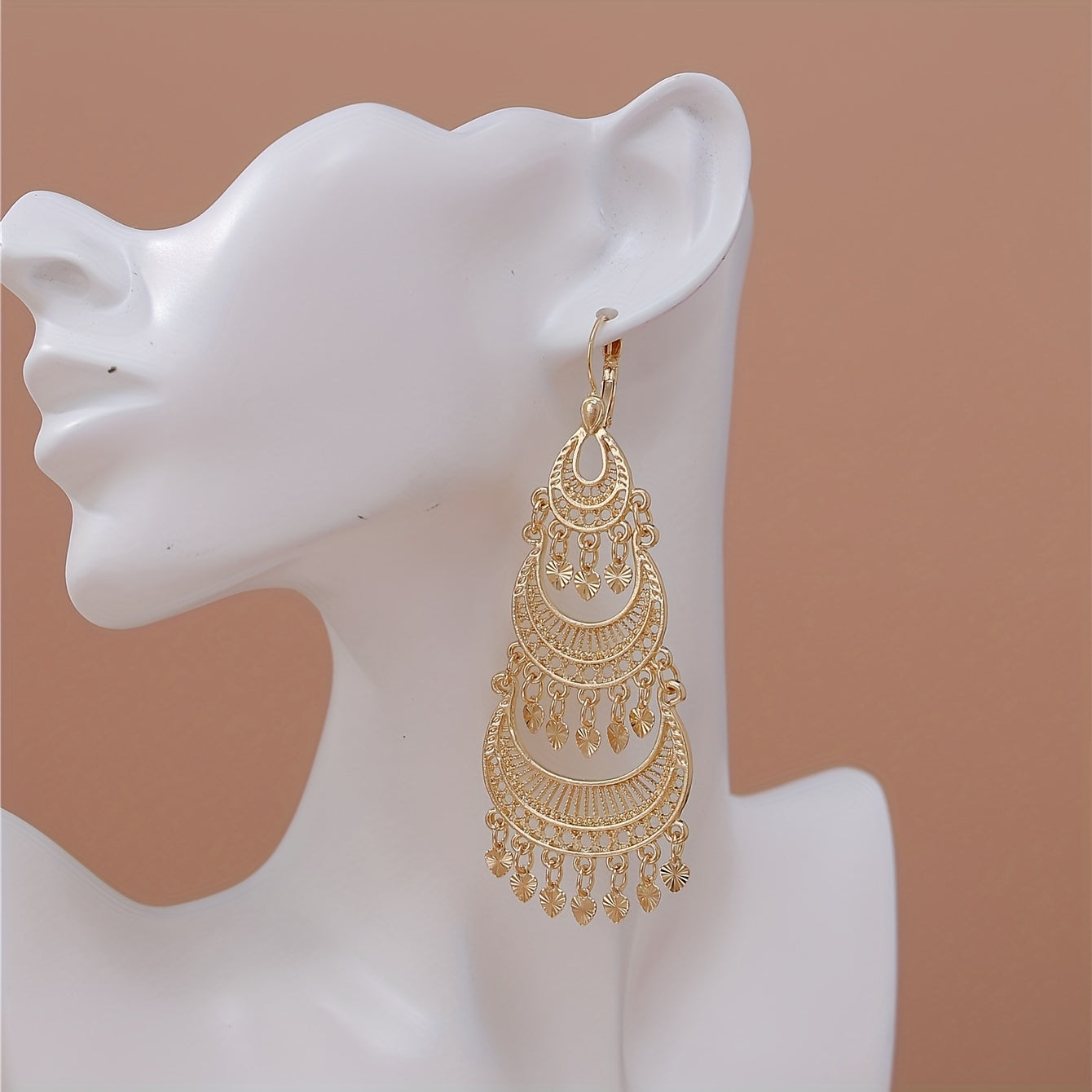 Gold Plated Dangle Earrings Hollow Moon Tassel Jewelry for Daily Wear and Parties