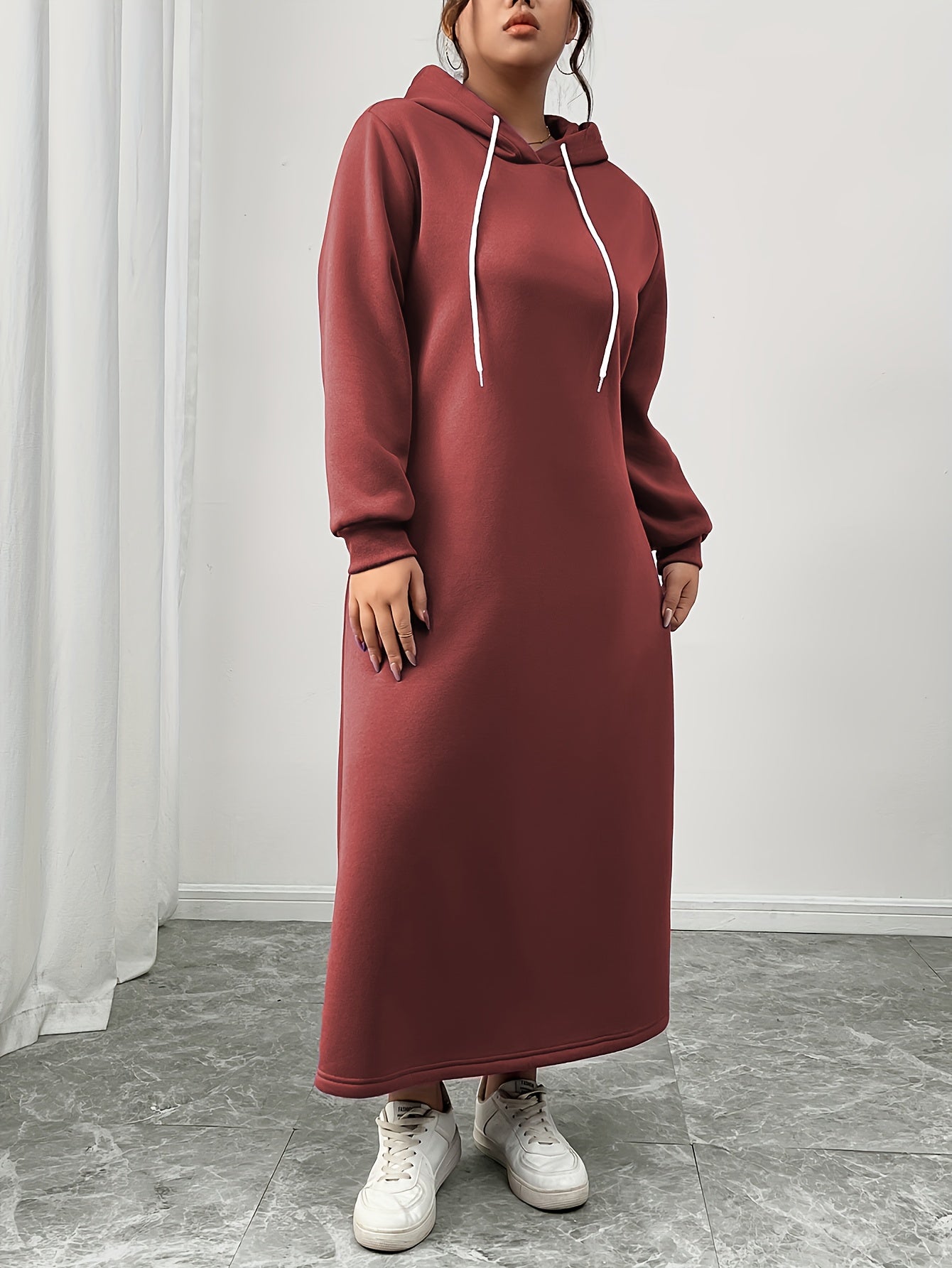 Women's Casual Wool Blend Hooded Dress Maroon Fitted Winter Wear