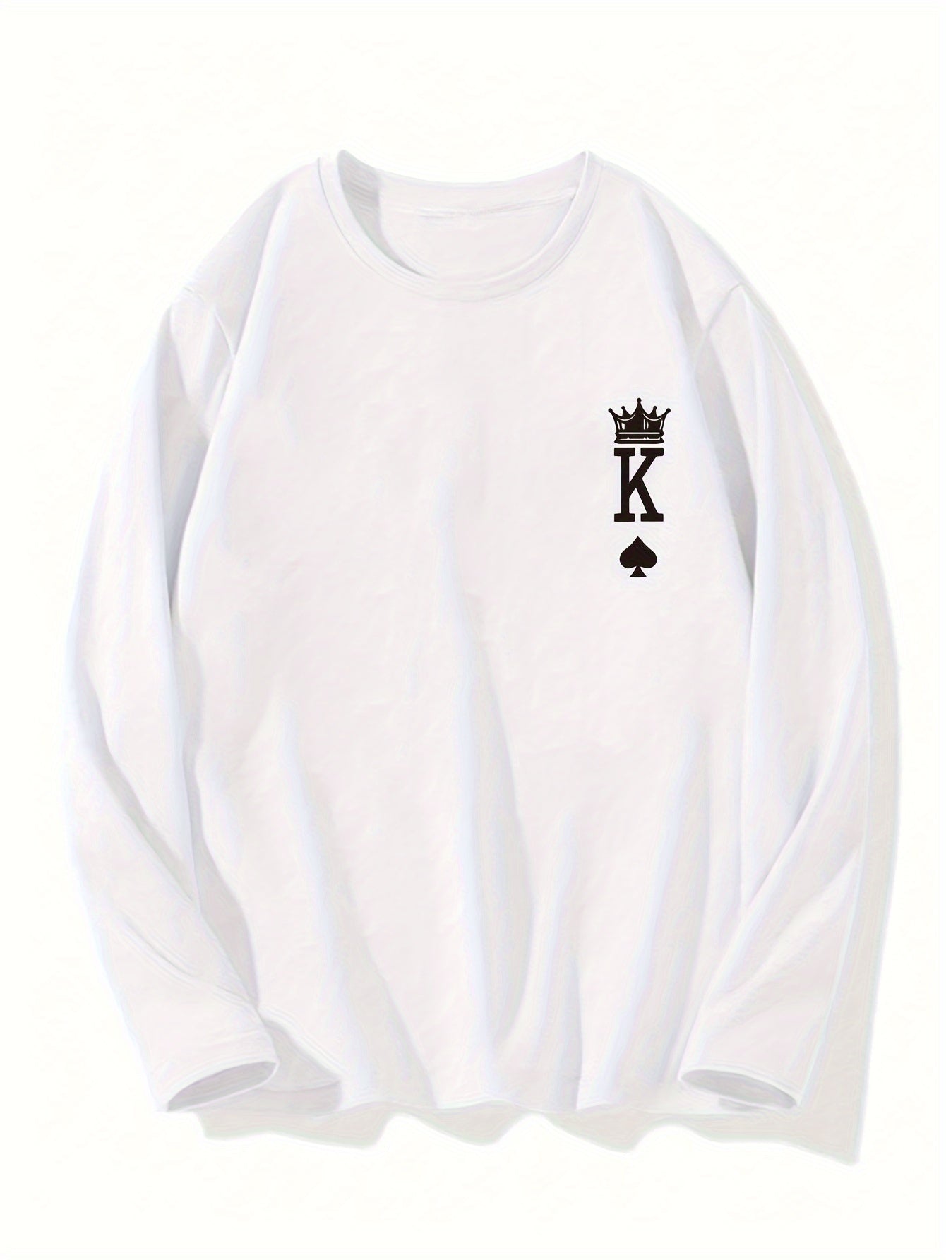 Erkaklar uchun King Print Uzun Qol T-Shirt - 100% Polyester, O'rtacha Cho'zilish, Oddiy Fit, Kuz/Bahar uchun Katta O'lchamli T-Shirt