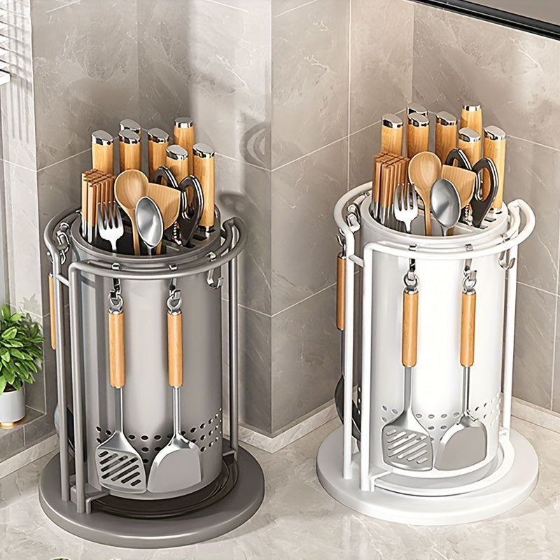 Kitchen Knife Block Set with Rotating Utensil Holder, Space-Saving Storage
