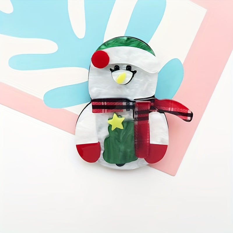 Set of Acrylic Snowman Brooch Pins Christmas Themed Holiday Accessories