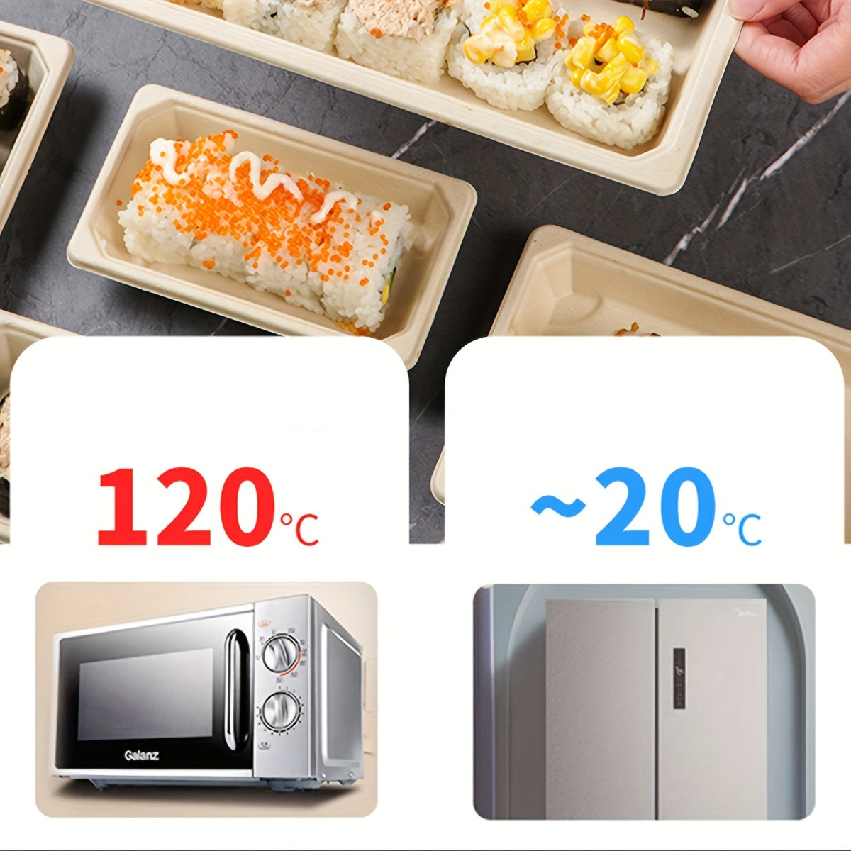 Set of 10 Eco-Friendly Disposable Sushi Boxes with Lids for Picnics and Outdoor Dining