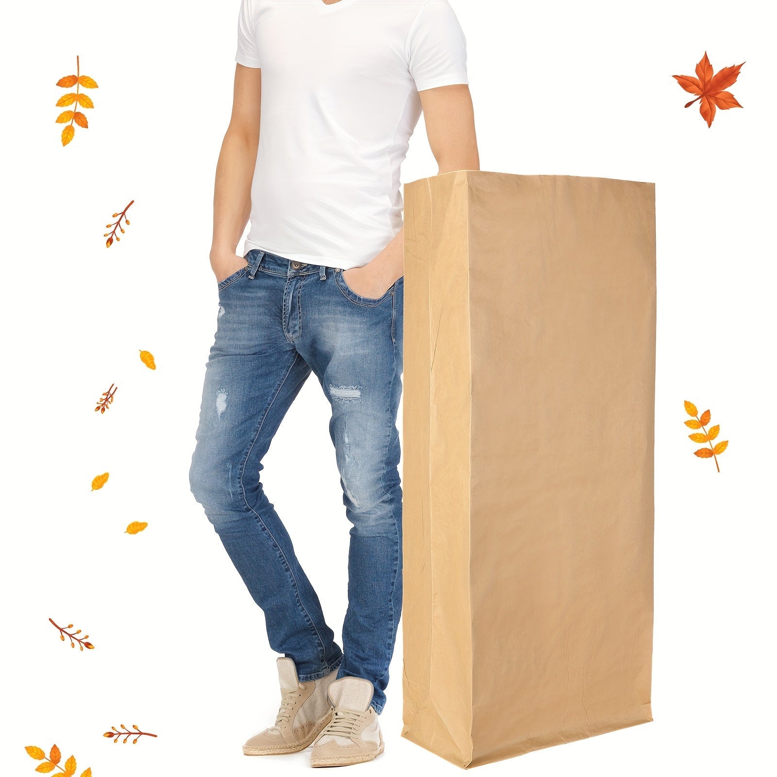 Pack of 24 Heavy-Duty Kraft Paper Yard Waste Bags 90.85L Outdoor Gardening