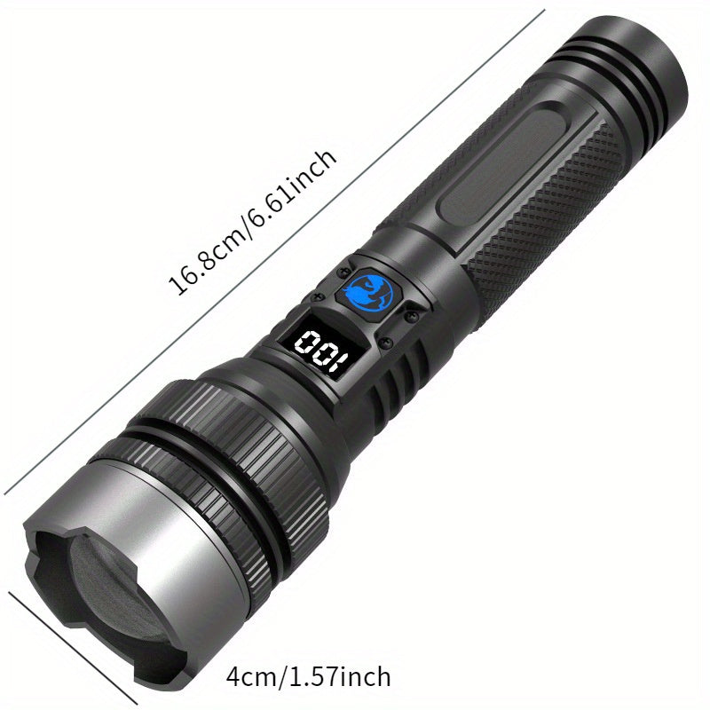 Rechargeable LED Flashlight with Digital Display, Compact Durable for Outdoor Use