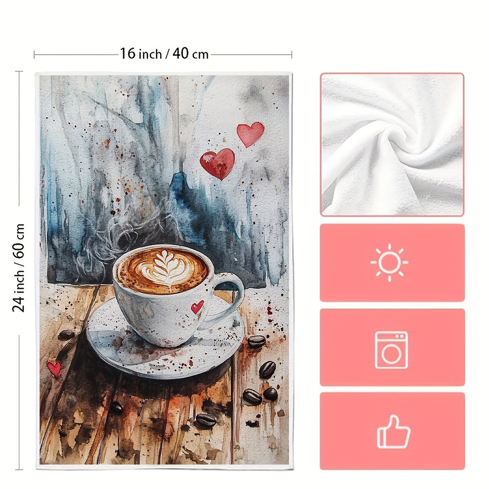 Set of 2 Coffee Lover Kitchen Towels Ultra Soft Absorbent 40x60 cm