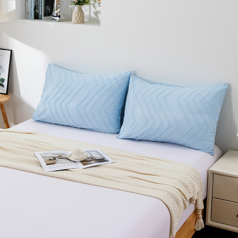 Set Of 2 Polyester Pillowcases 50x70cm Bubble Gauze Cutwork Skin-Friendly