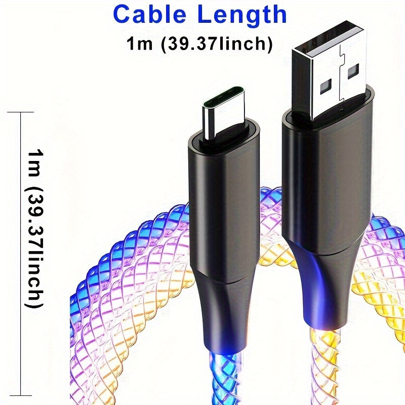 Кабель для быстрой зарядки USB Type C с RGB подсветкой для аксессуаров мобильных телефонов Samsung, Xiaomi, Redmi, Huawei, OnePlus, OPPO.