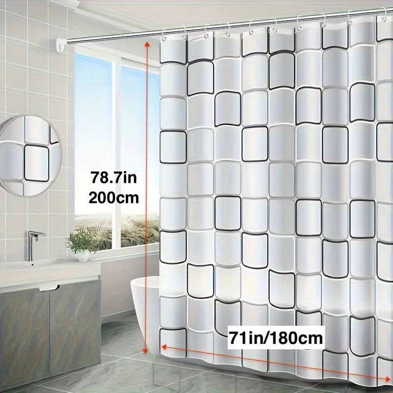 Checkered PEVA Shower Curtain Liner Waterproof Semi-Transparent with Hooks Bathroom Decor