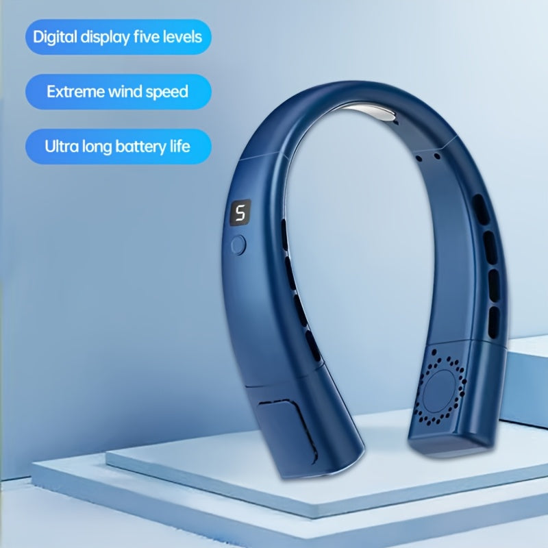 Hands-Free Neck Fan with LED Display, Rechargeable Bladeless Personal Cooling