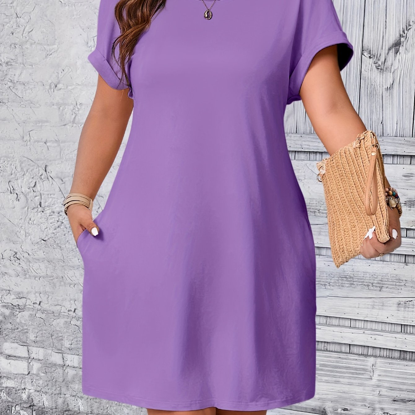Plus Size Solid Loose Dress Casual Short Sleeve Spring Summer Women
