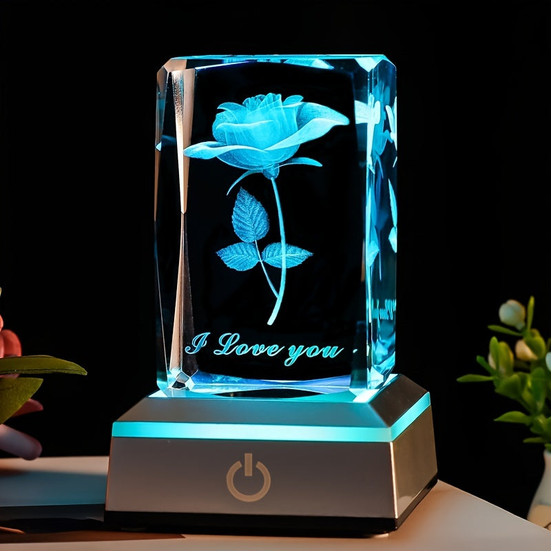 3D Rose Crystal Lamp with LED Light for Mother's Day Birthday Anniversary Tabletop Decor