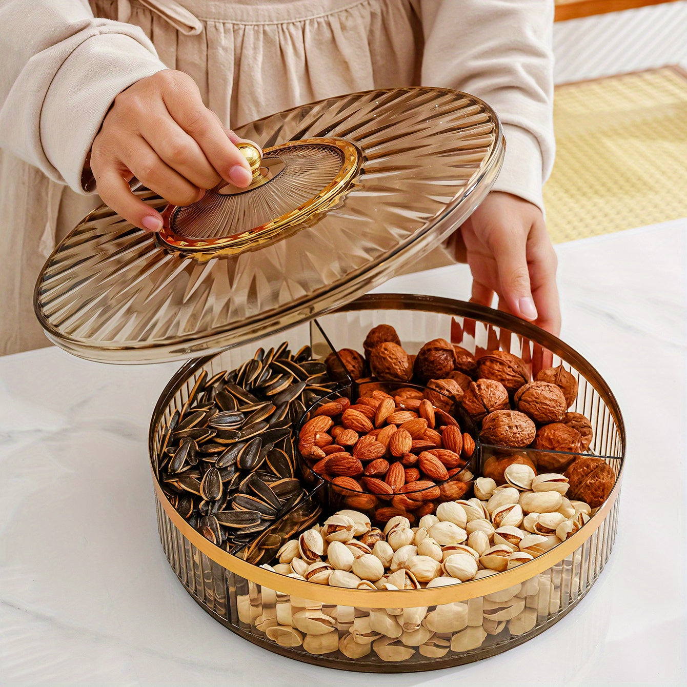 To'ylar, tug'ilgan kunlar va ziyofatlar uchun qopqog'li shirinliklar saqlash qutisi 10.53 dyuym