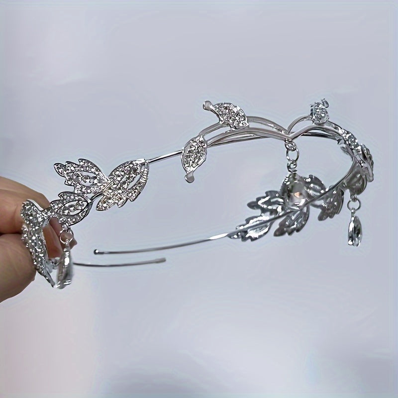 Adjustable Crystal Leaf Crown for Women Fairy Headdress Costume Jewelry for Weddings and Parties