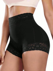 Women's High-Waist Black Shaping Shorts with Lace Detail Tummy Control Butt Lift