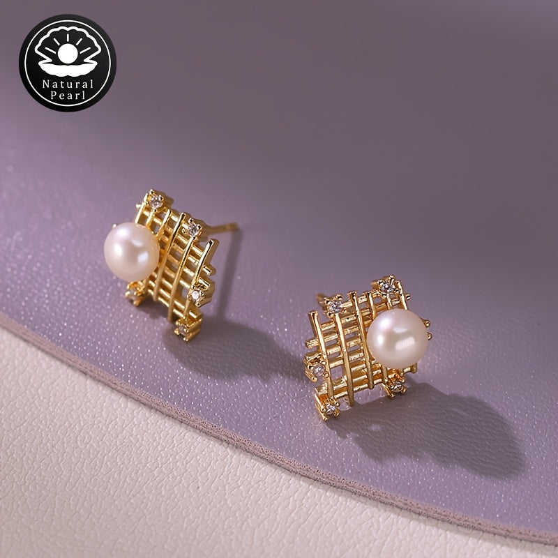 Винтажные серьги с пресноводными жемчужинами для женщин 5-6 мм натуральные жемчужины на серебряной штифте в подарок