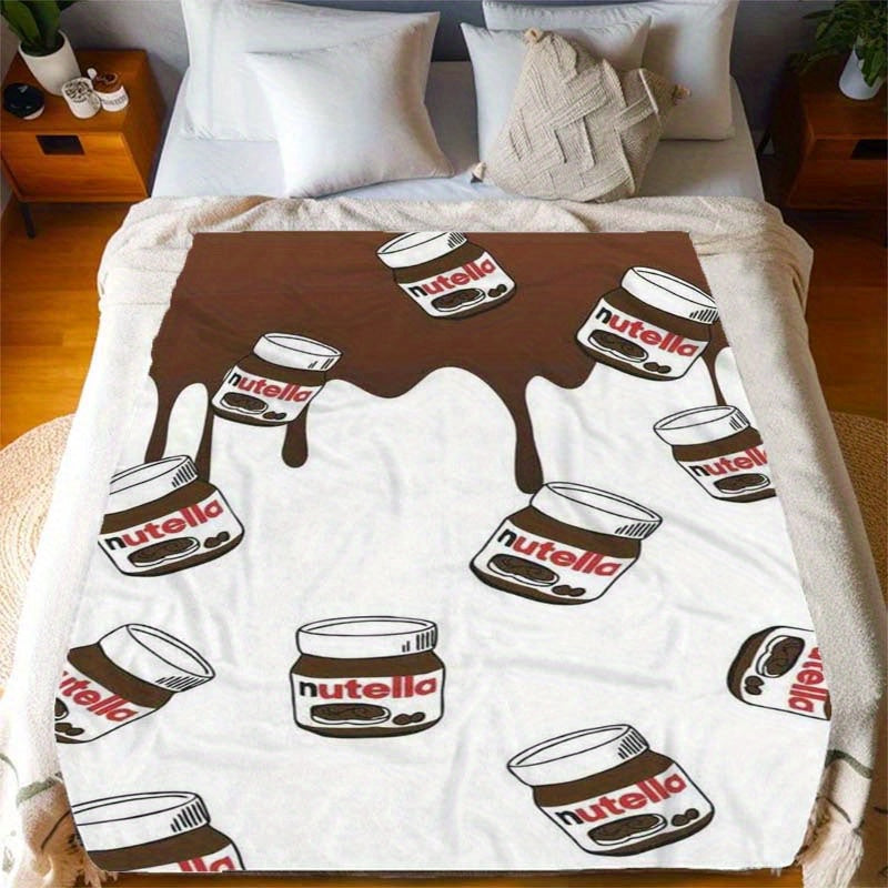 Flannel Fleece Blanket with Nutella Print Digital Design for All Seasons