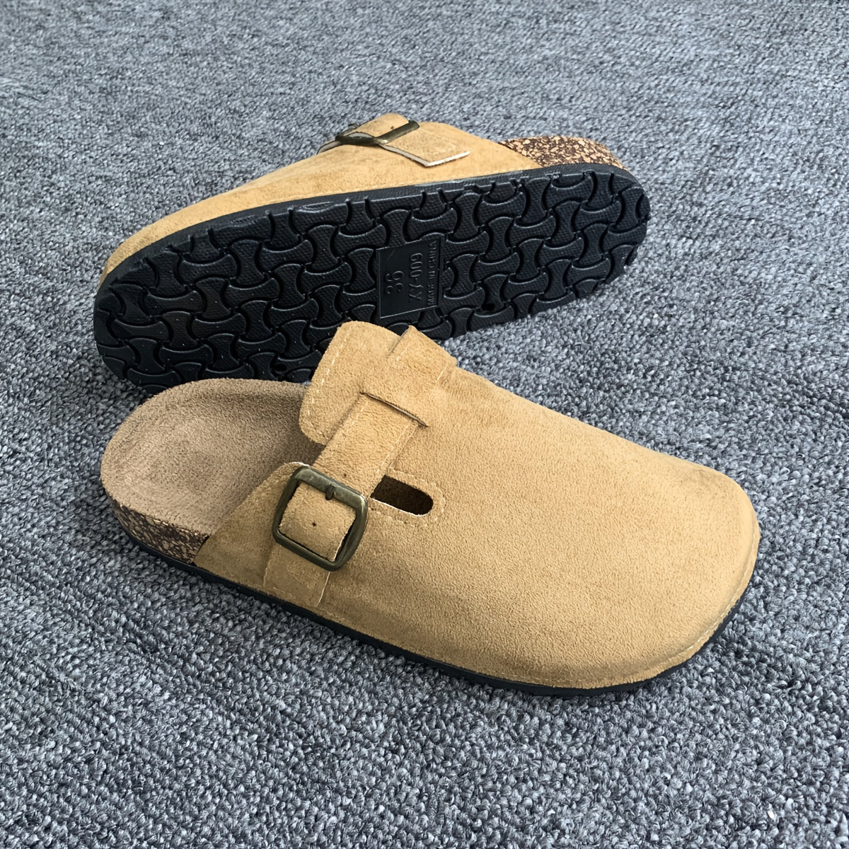 Women's Slip-On Mules Tan Casual Shoes with Buckle and Non-Slip Sole