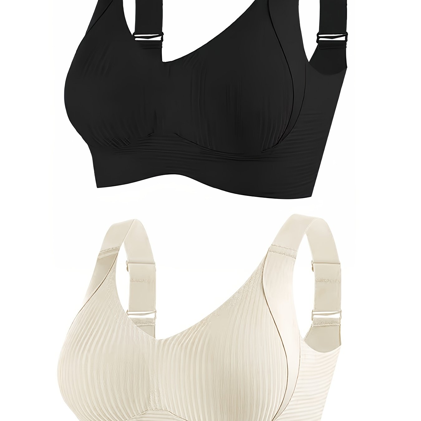 Women's Comfortable Bras with Adjustable Straps and Fixed Pads, No Visible Lines (2 Pairs)