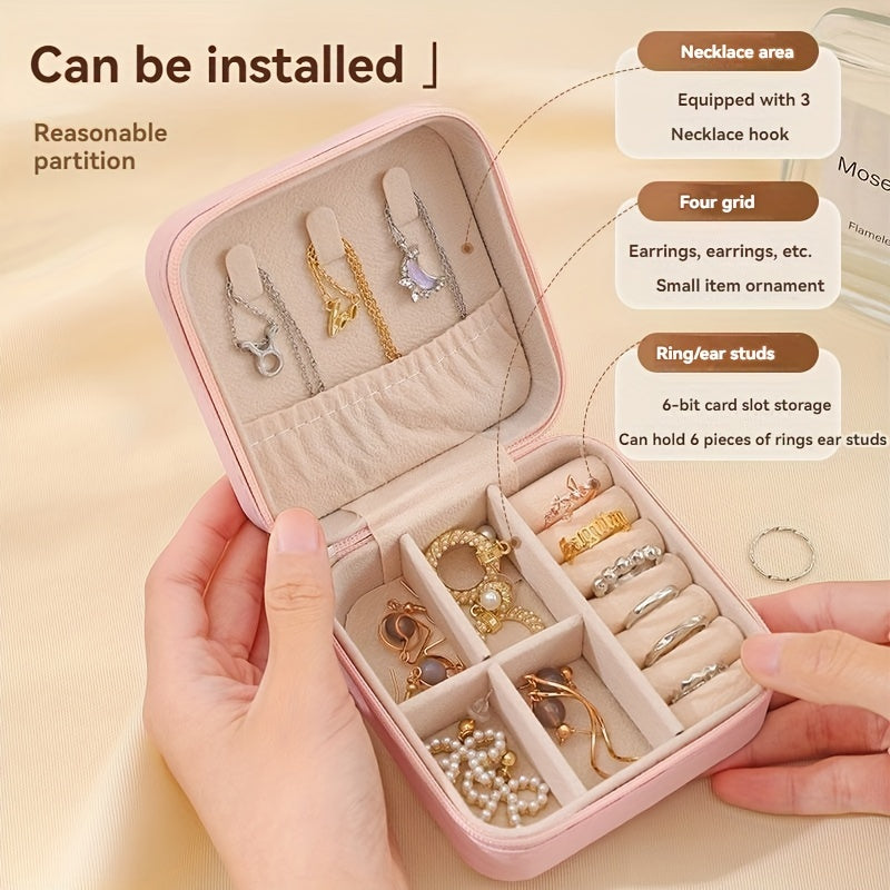 Mini Faux Leather Jewelry Organizer with Drawer for Earrings Necklaces Rings and Bracelets